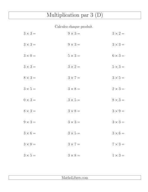 Règles de Multiplication Individuelles -- Multiplication par 3 -- Variation 0 à 9 (D)