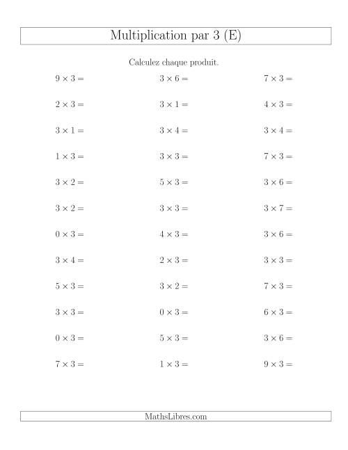 Règles de Multiplication Individuelles -- Multiplication par 3 -- Variation 0 à 9 (E)