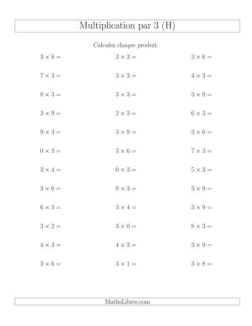 Règles de Multiplication Individuelles -- Multiplication par 3 -- Variation 0 à 9 (H)