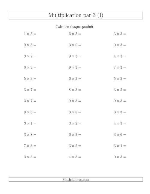 Règles de Multiplication Individuelles -- Multiplication par 3 -- Variation 0 à 9 (I)