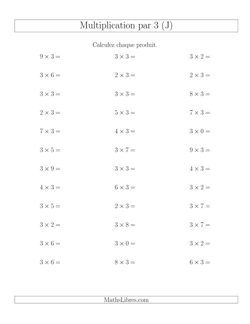 Règles de Multiplication Individuelles -- Multiplication par 3 -- Variation 0 à 9 (J)