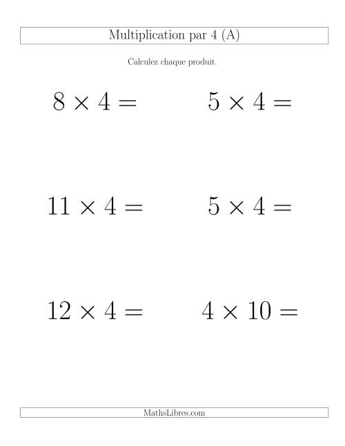 Règles de Multiplication Individuelles -- Multiplication par 4 -- Variation 0 à 12 (Gros Caractères)