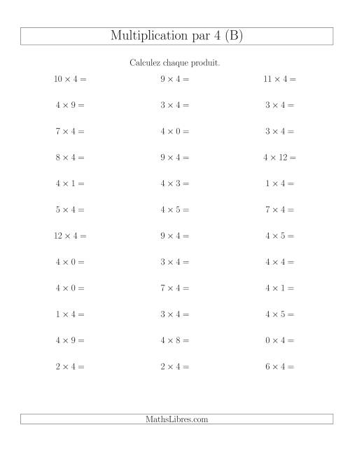 Règles de Multiplication Individuelles -- Multiplication par 4 -- Variation 0 à 12 (B)