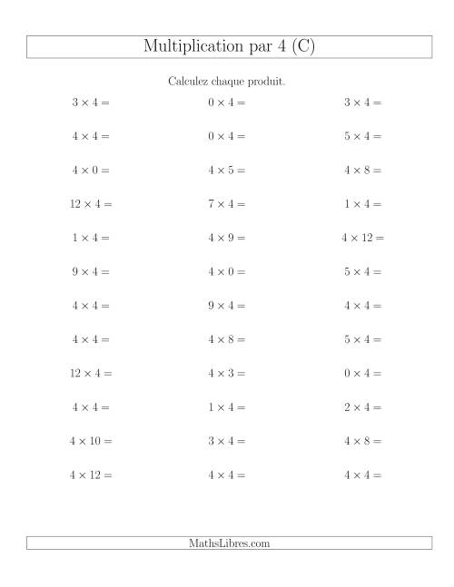 Règles de Multiplication Individuelles -- Multiplication par 4 -- Variation 0 à 12 (C)