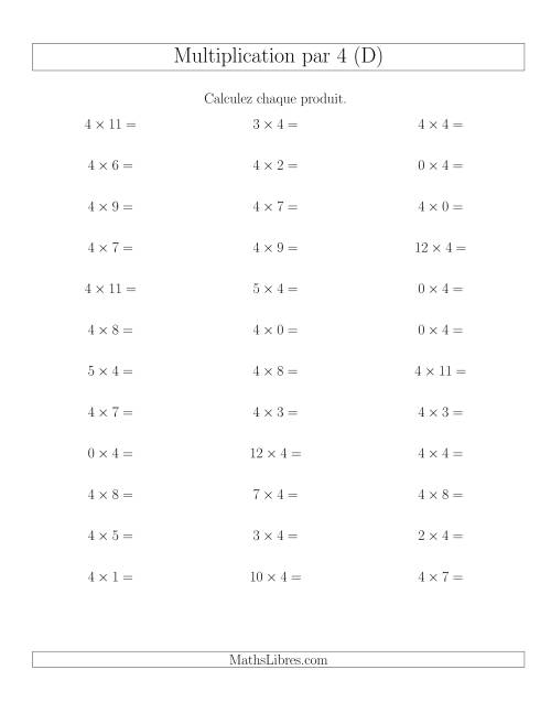 Règles de Multiplication Individuelles -- Multiplication par 4 -- Variation 0 à 12 (D)