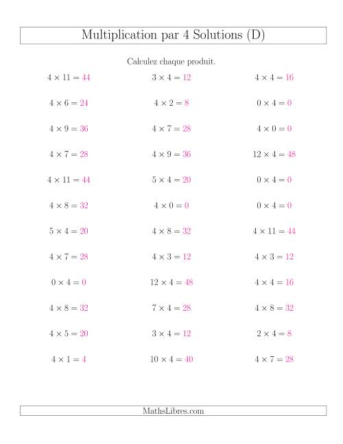 Règles de Multiplication Individuelles -- Multiplication par 4 -- Variation 0 à 12 (D) page 2