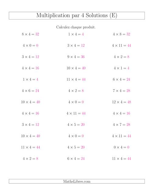 Règles de Multiplication Individuelles -- Multiplication par 4 -- Variation 0 à 12 (E) page 2