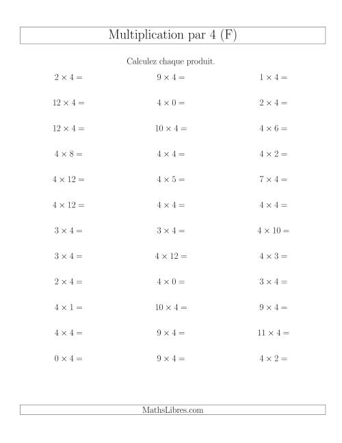 Règles de Multiplication Individuelles -- Multiplication par 4 -- Variation 0 à 12 (F)