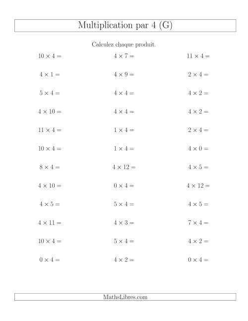 Règles de Multiplication Individuelles -- Multiplication par 4 -- Variation 0 à 12 (G)