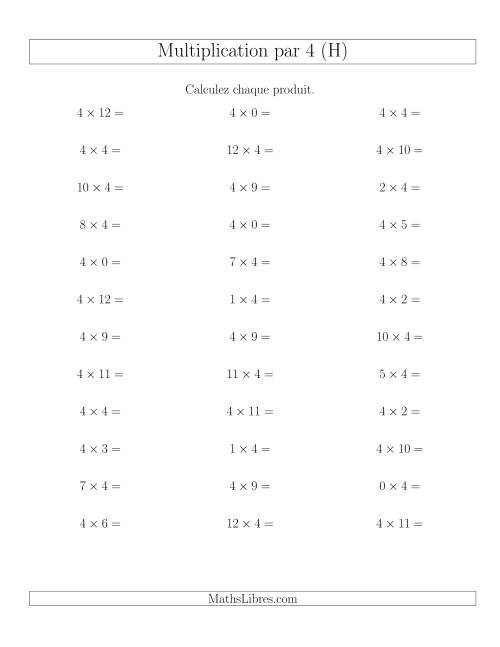Règles de Multiplication Individuelles -- Multiplication par 4 -- Variation 0 à 12 (H)
