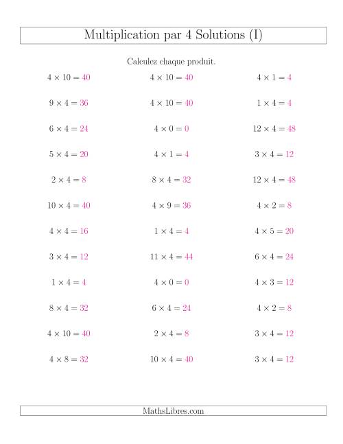 Règles de Multiplication Individuelles -- Multiplication par 4 -- Variation 0 à 12 (I) page 2