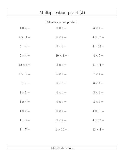 Règles de Multiplication Individuelles -- Multiplication par 4 -- Variation 0 à 12 (J)