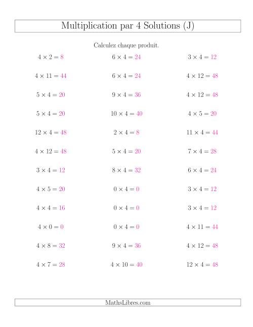 Règles de Multiplication Individuelles -- Multiplication par 4 -- Variation 0 à 12 (J) page 2