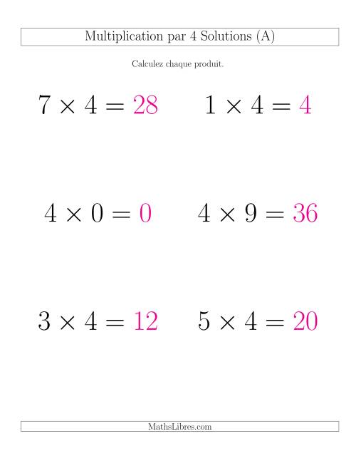 Règles de Multiplication Individuelles -- Multiplication par 4 -- Variation 0 à 9 (Gros Caractères) page 2