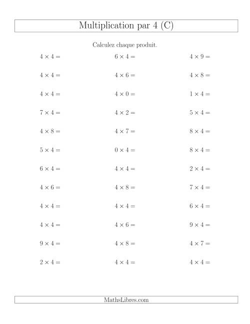 Règles de Multiplication Individuelles -- Multiplication par 4 -- Variation 0 à 9 (C)