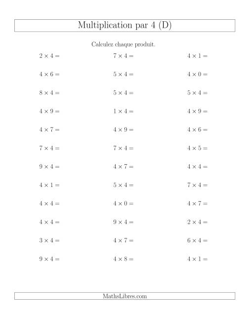 Règles de Multiplication Individuelles -- Multiplication par 4 -- Variation 0 à 9 (D)