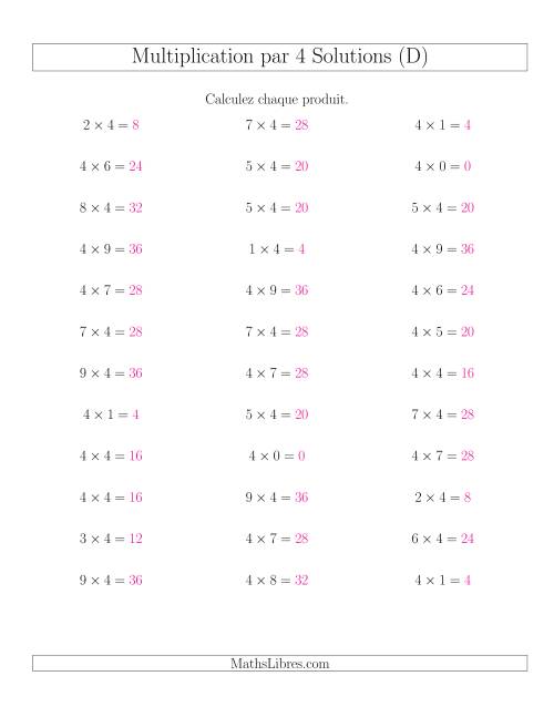 Règles de Multiplication Individuelles -- Multiplication par 4 -- Variation 0 à 9 (D) page 2