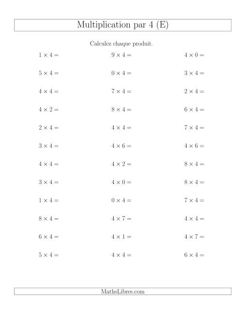Règles de Multiplication Individuelles -- Multiplication par 4 -- Variation 0 à 9 (E)
