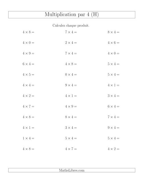 Règles de Multiplication Individuelles -- Multiplication par 4 -- Variation 0 à 9 (H)