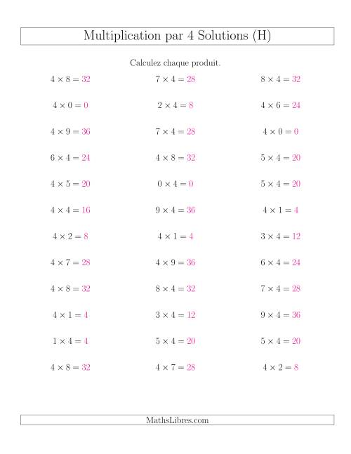 Règles de Multiplication Individuelles -- Multiplication par 4 -- Variation 0 à 9 (H) page 2