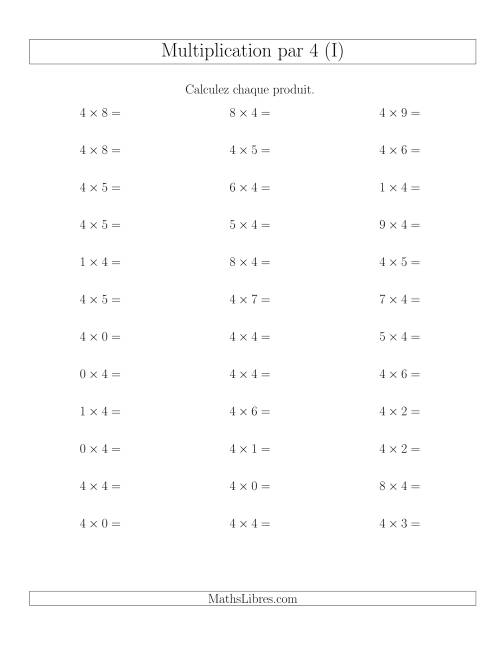 Règles de Multiplication Individuelles -- Multiplication par 4 -- Variation 0 à 9 (I)