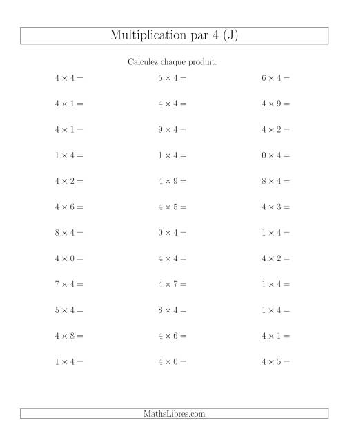 Règles de Multiplication Individuelles -- Multiplication par 4 -- Variation 0 à 9 (J)