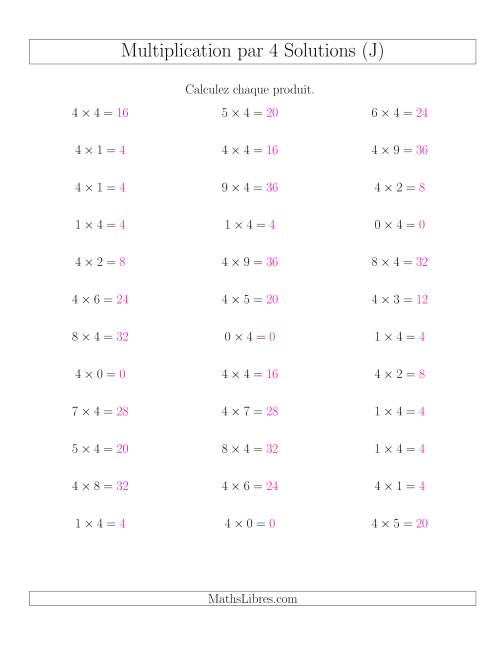 Règles de Multiplication Individuelles -- Multiplication par 4 -- Variation 0 à 9 (J) page 2