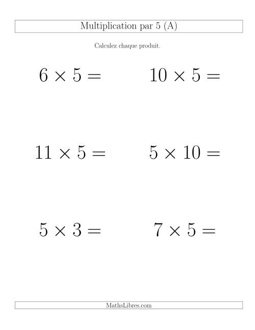 Règles de Multiplication Individuelles -- Multiplication par 5 -- Variation 0 à 12 (Gros Caractères)