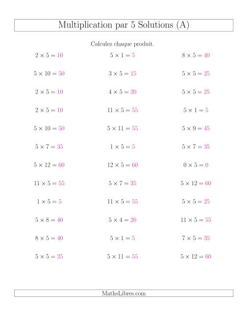 Règles de Multiplication Individuelles -- Multiplication par 5 -- Variation 0 à 12 (A) page 2