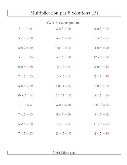 Règles de Multiplication Individuelles -- Multiplication par 5 -- Variation 0 à 12 (B) page 2