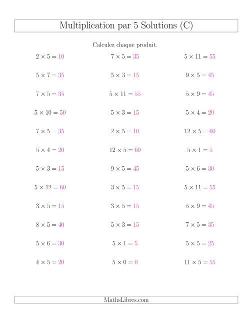 Règles de Multiplication Individuelles -- Multiplication par 5 -- Variation 0 à 12 (C) page 2