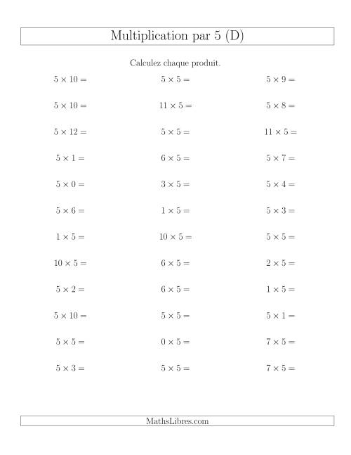 Règles de Multiplication Individuelles -- Multiplication par 5 -- Variation 0 à 12 (D)