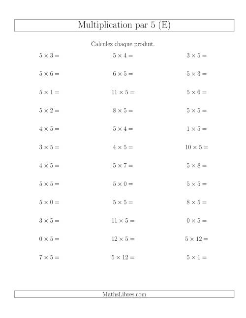 Règles de Multiplication Individuelles -- Multiplication par 5 -- Variation 0 à 12 (E)