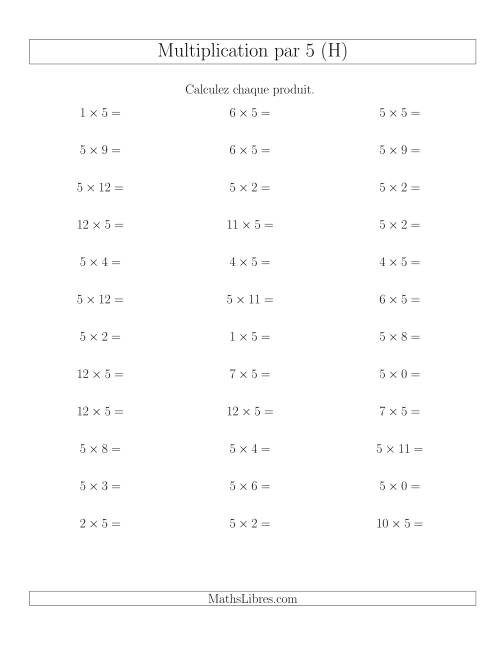 Règles de Multiplication Individuelles -- Multiplication par 5 -- Variation 0 à 12 (H)