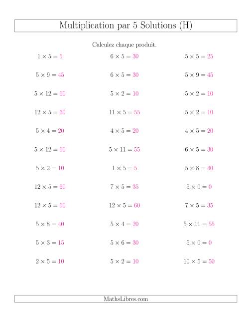 Règles de Multiplication Individuelles -- Multiplication par 5 -- Variation 0 à 12 (H) page 2
