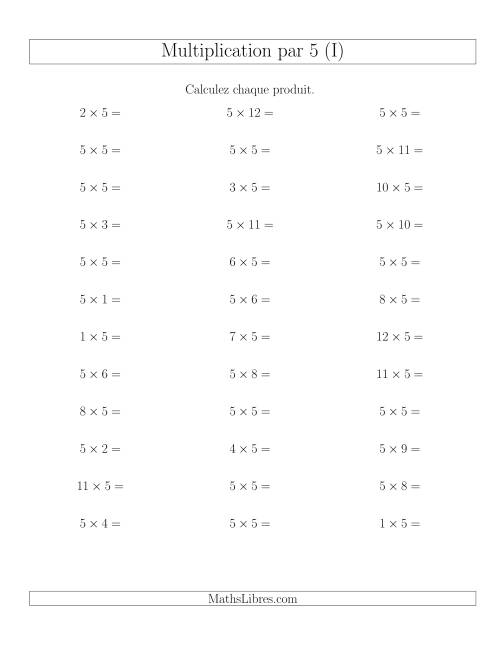 Règles de Multiplication Individuelles -- Multiplication par 5 -- Variation 0 à 12 (I)