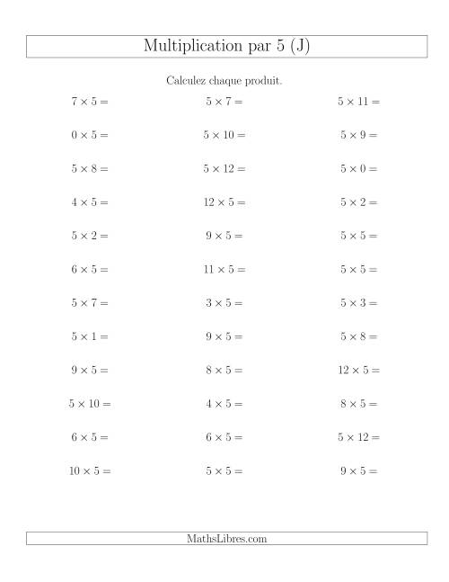 Règles de Multiplication Individuelles -- Multiplication par 5 -- Variation 0 à 12 (J)