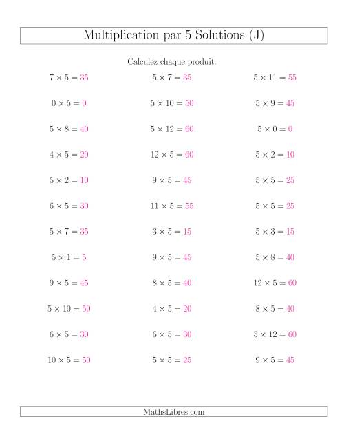 Règles de Multiplication Individuelles -- Multiplication par 5 -- Variation 0 à 12 (J) page 2