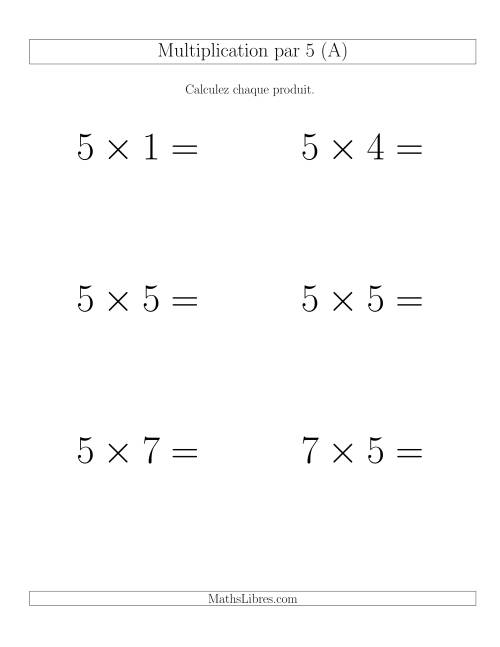 Règles de Multiplication Individuelles -- Multiplication par 5 -- Variation 0 à 9 (Gros Caractères)