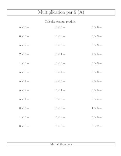 Règles de Multiplication Individuelles -- Multiplication par 5 -- Variation 0 à 9 (A)