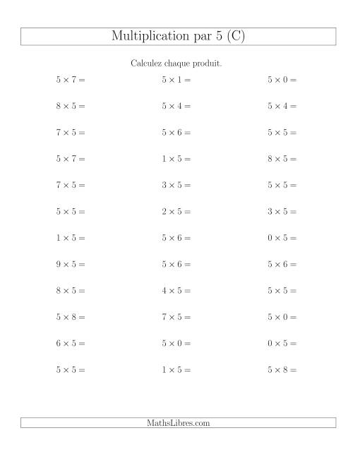Règles de Multiplication Individuelles -- Multiplication par 5 -- Variation 0 à 9 (C)