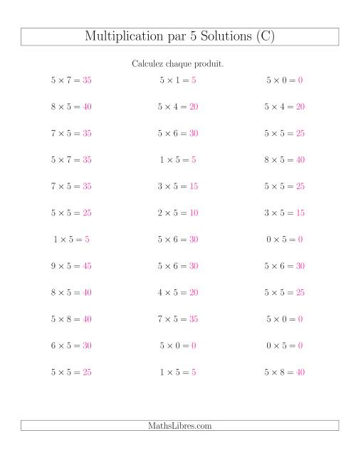 Règles de Multiplication Individuelles -- Multiplication par 5 -- Variation 0 à 9 (C) page 2