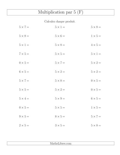 Règles de Multiplication Individuelles -- Multiplication par 5 -- Variation 0 à 9 (F)