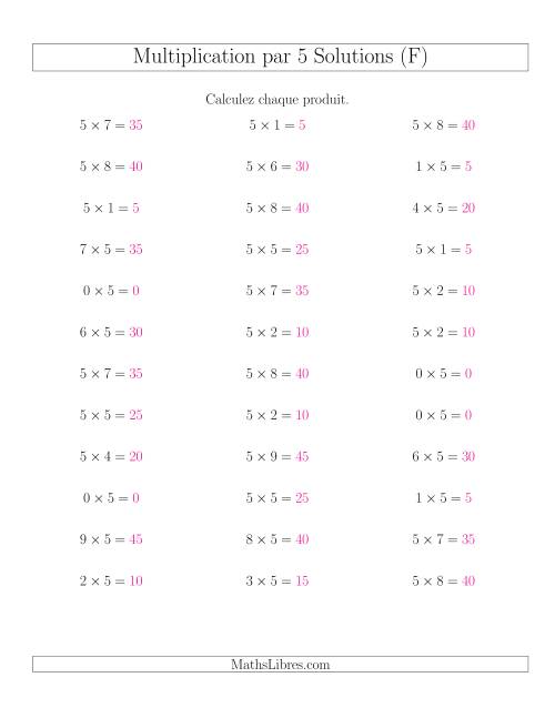 Règles de Multiplication Individuelles -- Multiplication par 5 -- Variation 0 à 9 (F) page 2