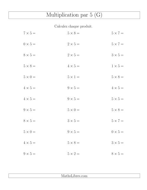 Règles de Multiplication Individuelles -- Multiplication par 5 -- Variation 0 à 9 (G)