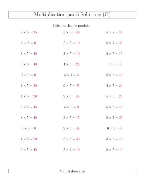 Règles de Multiplication Individuelles -- Multiplication par 5 -- Variation 0 à 9 (G) page 2