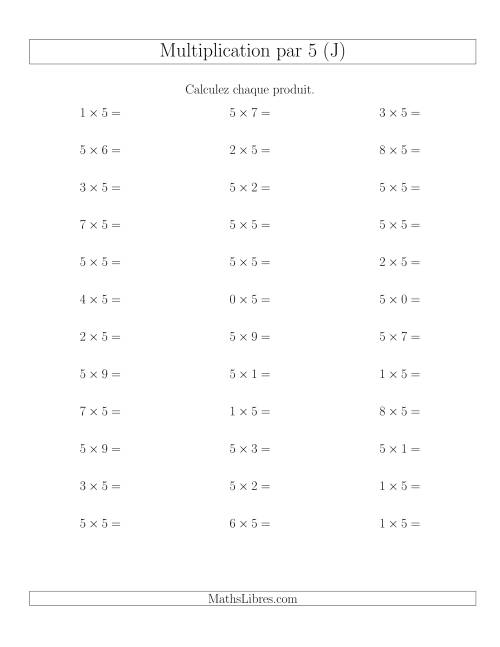Règles de Multiplication Individuelles -- Multiplication par 5 -- Variation 0 à 9 (J)
