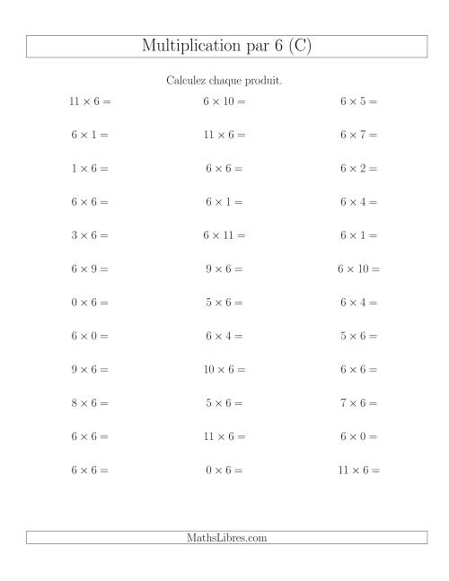 Règles de Multiplication Individuelles -- Multiplication par 6 -- Variation 0 à 12 (C)