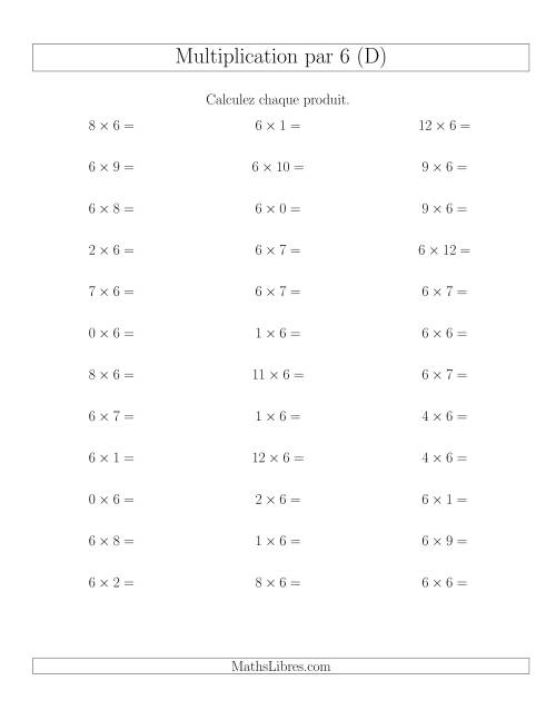 Règles de Multiplication Individuelles -- Multiplication par 6 -- Variation 0 à 12 (D)