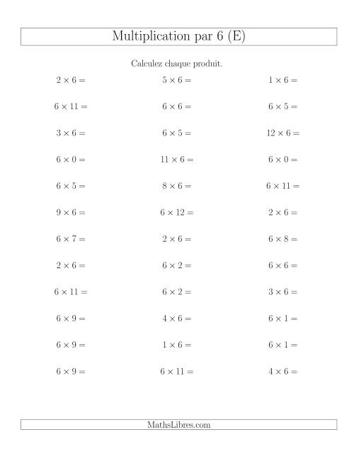 Règles de Multiplication Individuelles -- Multiplication par 6 -- Variation 0 à 12 (E)